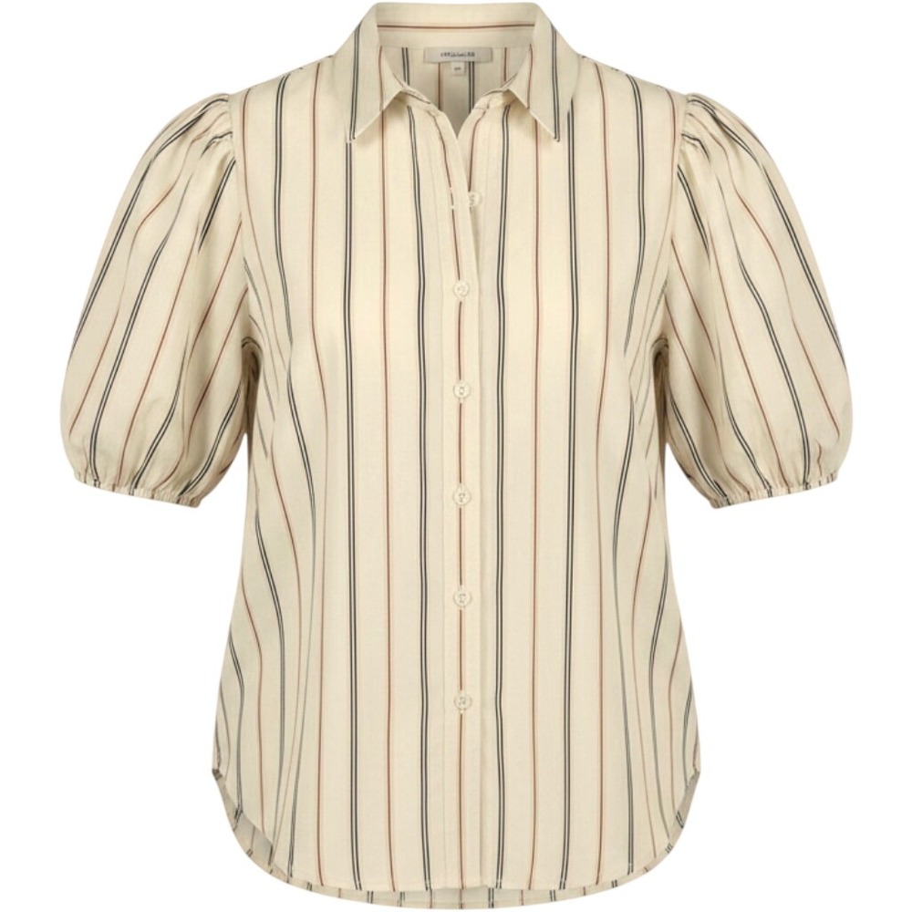Madewell Shirt Women M Cream Stripe Puff Sleeve Button Down Top NWT